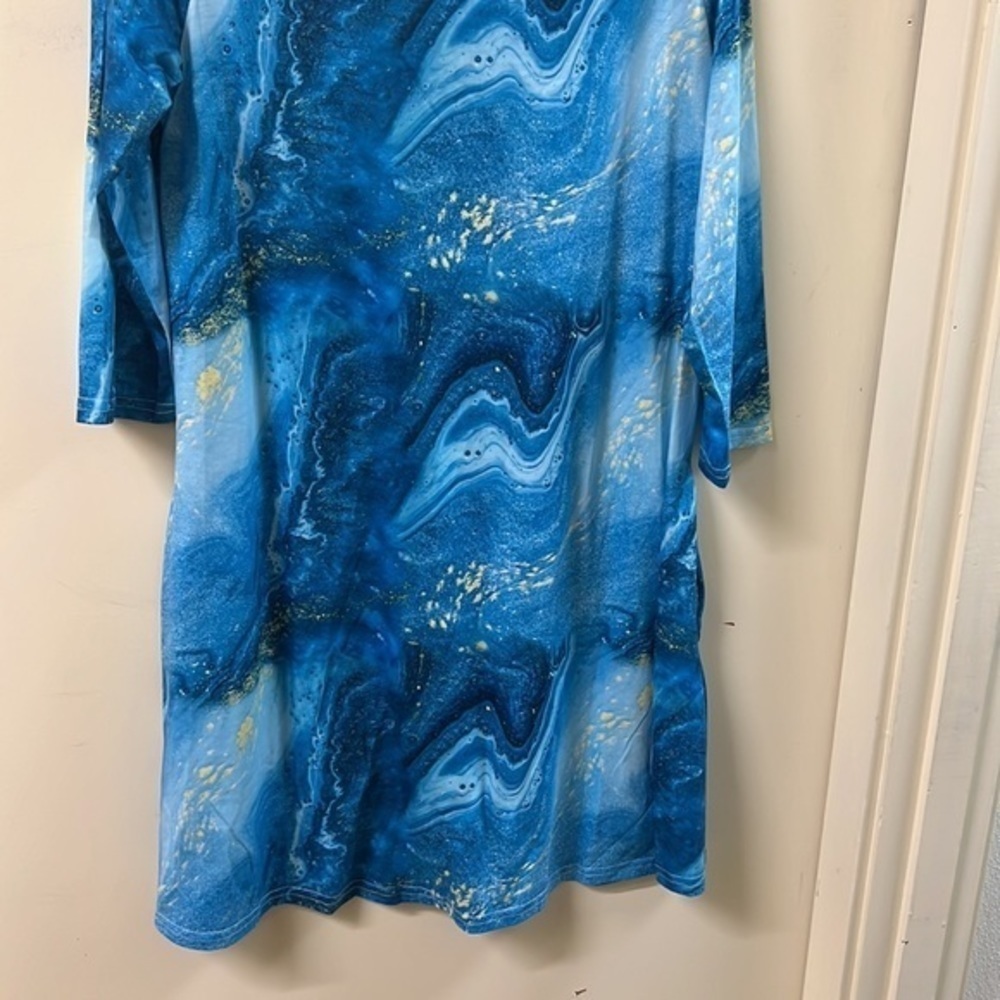 Blue & Gold abstract Swirl Half Sleeve pocket‎ shift dress tshirt size large - Picture 2 of 4